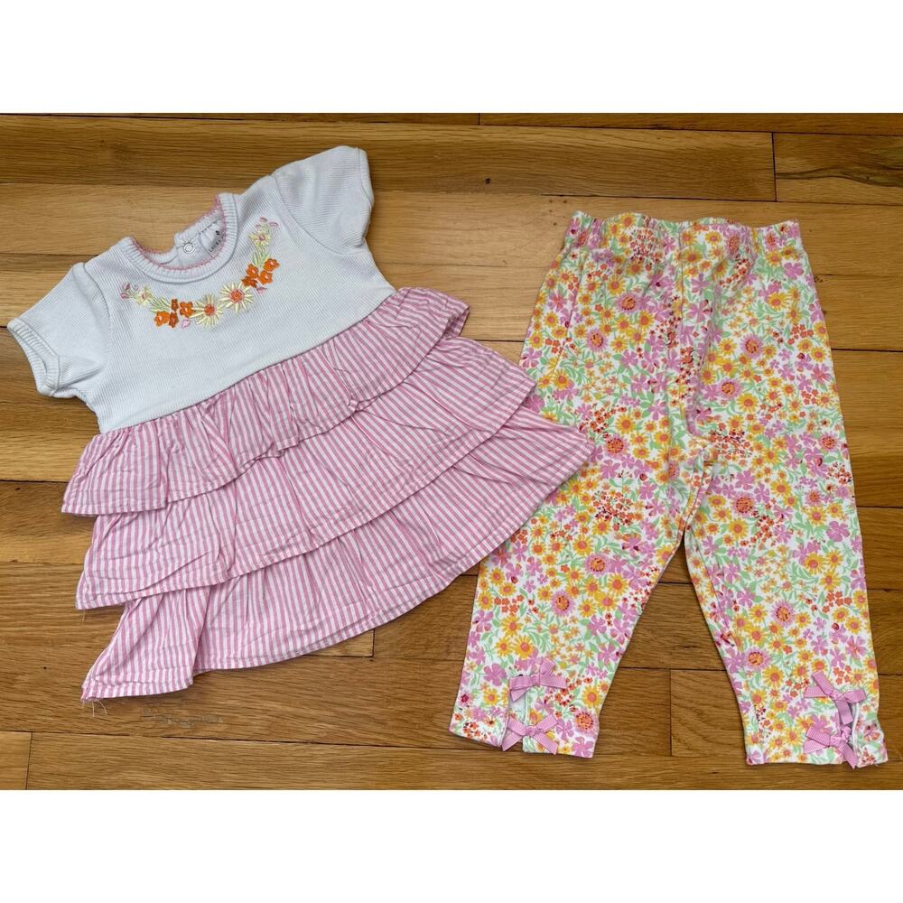 Laura Ashley Baby Two Piece Outfit Floral Embroidered Top & Pants Size 18 Months